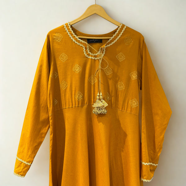 Mustard Block Printing umbrella Maxi