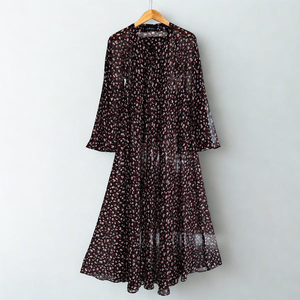 Black& Pink Crinkle chiffon  Printed Abaya with Matching Hijab