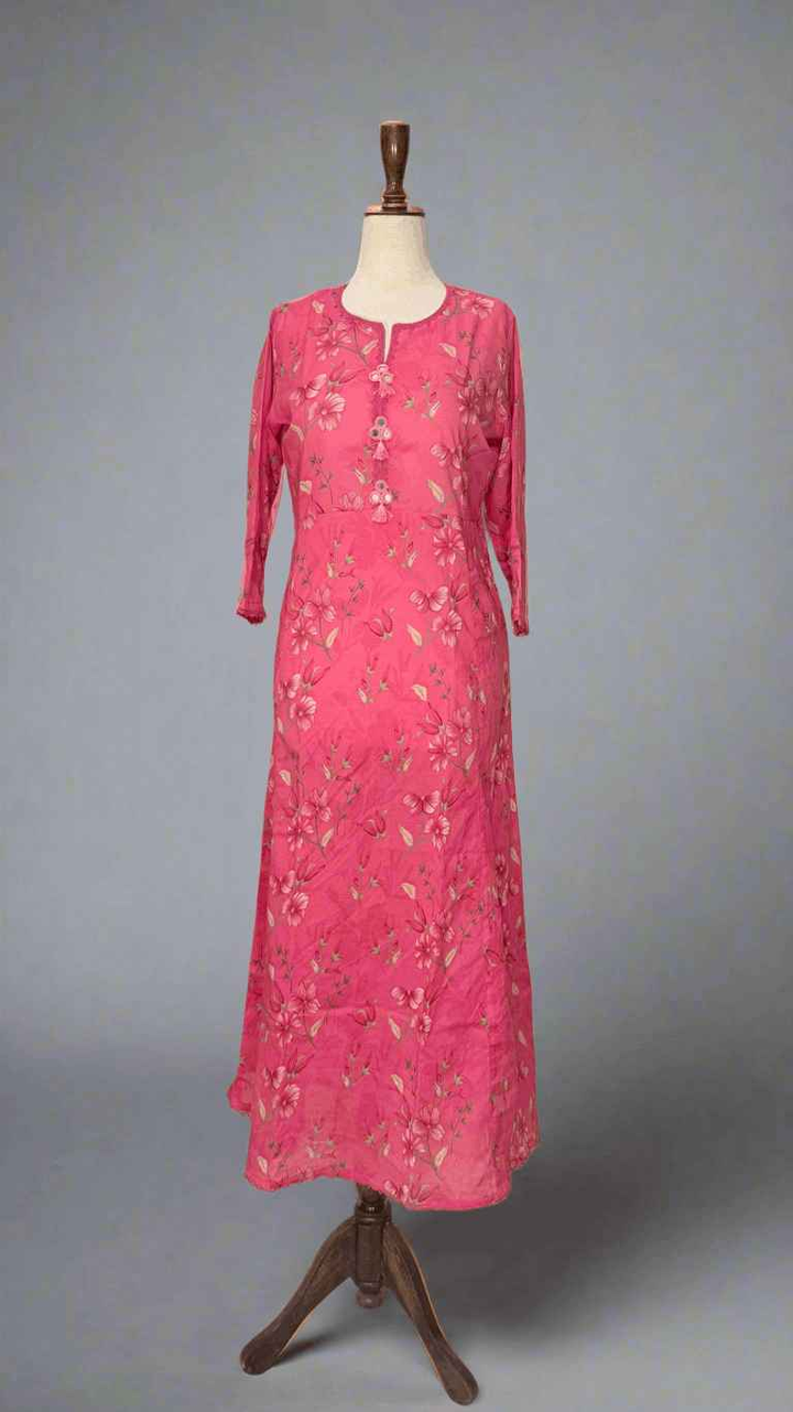 Blush Pink Floral Dress with Embellished Work