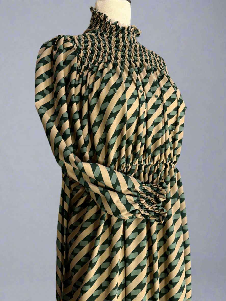 Grip Green Stripes Long Dress Maxi with Embellished work