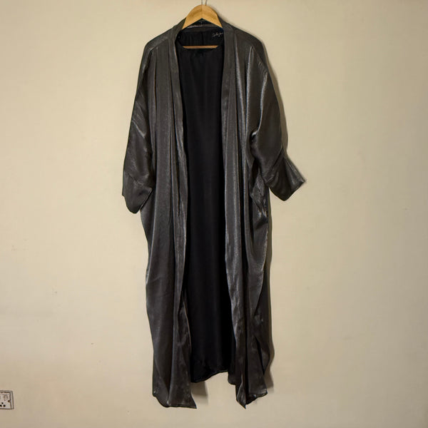 Dark Grey Shimmer  Kaftan With Black Silk Inner