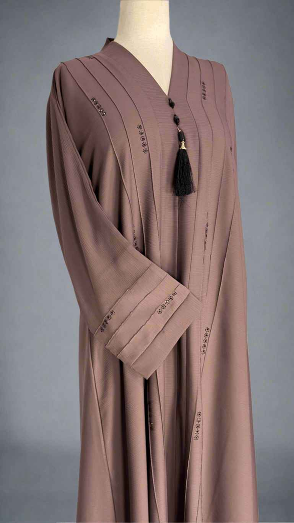 Dark Tea Pink crushed Abaya with stones and Plates - Jilbabee
