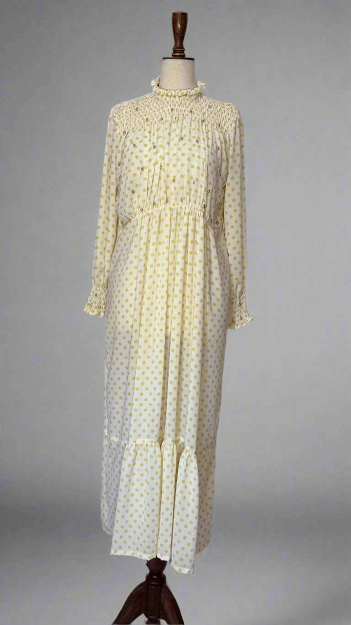 Polka Dots Long Dresses Maxi with Pearls