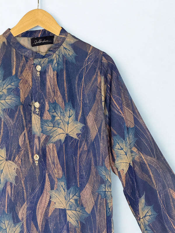 Dark Blue Printed Silk long Shirt and Trouser