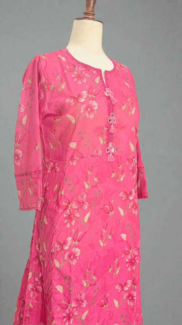 Blush Pink Floral Dress with Embellished Work