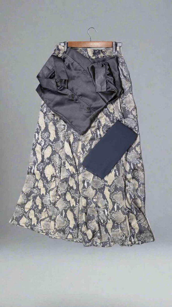 Grey Printed Silk Skirt