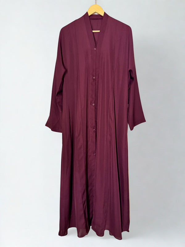 Plum Open Abaya with two sides pocket and Front Plates