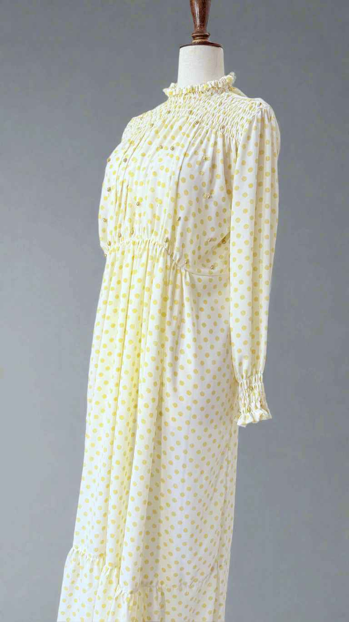 Polka Dots Long Dresses Maxi with Pearls