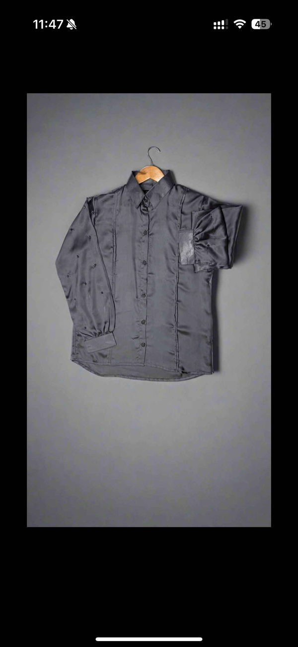 Grey Silk Embellished Shirt