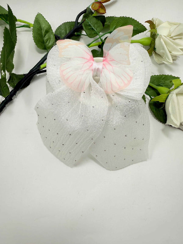 Kids organza Silver Stone Bow Pin