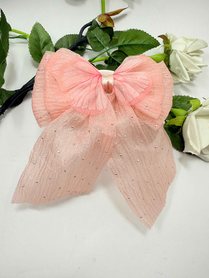 Kids organza Silver Stone Bow Pin