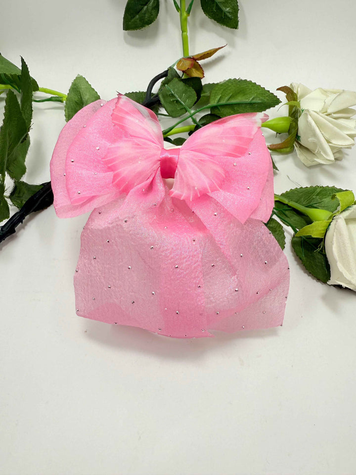 Kids organza Silver Stone Bow Pin