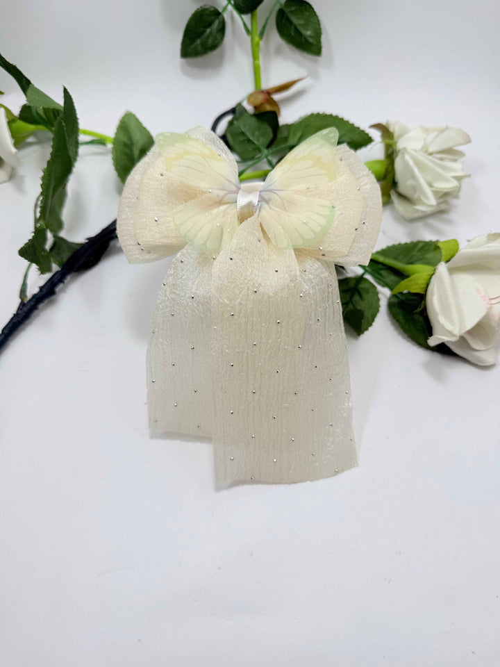 Kids organza Silver Stone Bow Pin