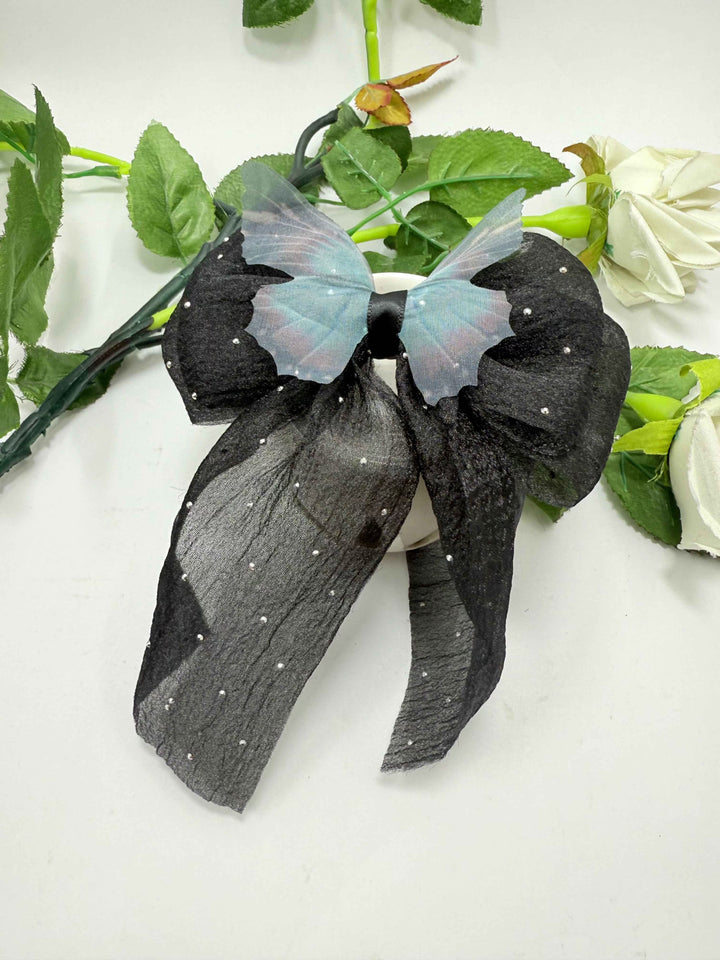 Kids organza Silver Stone Bow Pin
