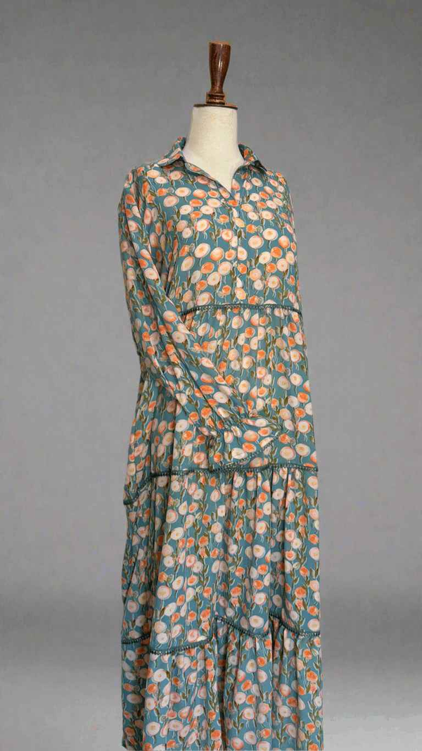 3-Layer Grip Floral Long Dress Maxi