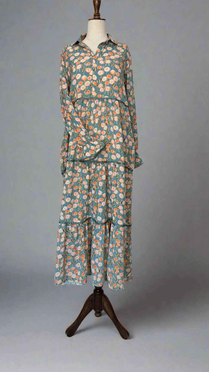3-Layer Grip Floral Long Dress Maxi